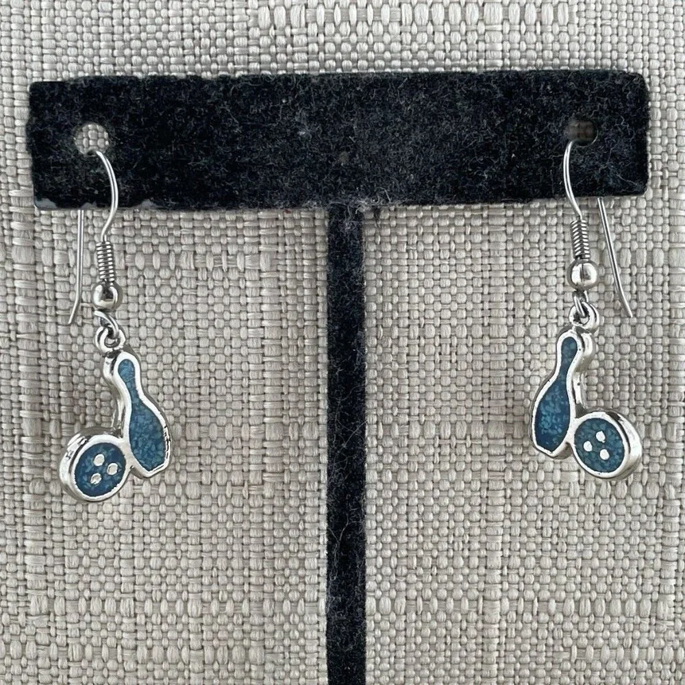 Women Earring Bowling Ball Blue/silver Tone Fashion Sport Ear Jewelry